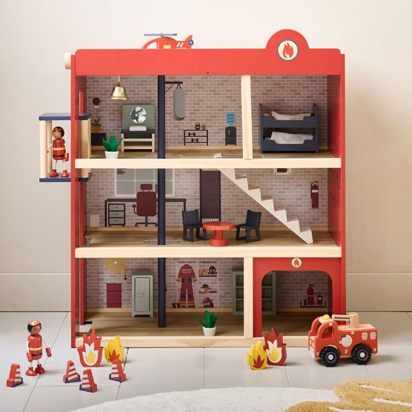 Feuerwehrstation aus Holz in Rot 70x29x72 cm aus MDF von Petite Amélie