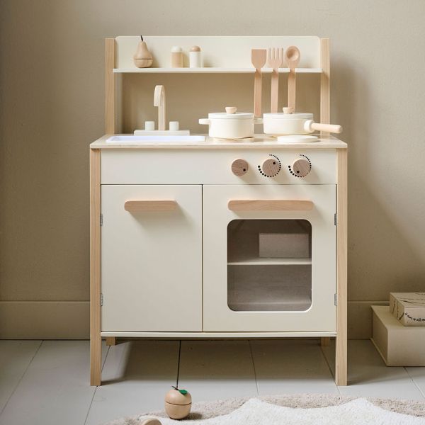 Kinder Spielküche aus Holz in Beige 55x32x76 cm aus MDF und Holz von Petite Amélie