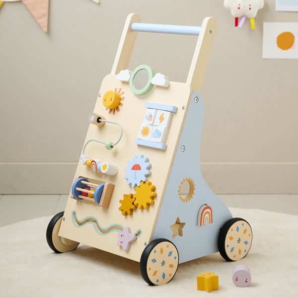 Lauflernwagen aus Holz in Beige und Blau 33,5x33x61 cm von Petite Amélie 