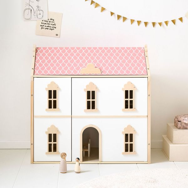 Puppenhaus aus Holz Victoire 66 cm in Weiß und Rosa von Petite Amélie