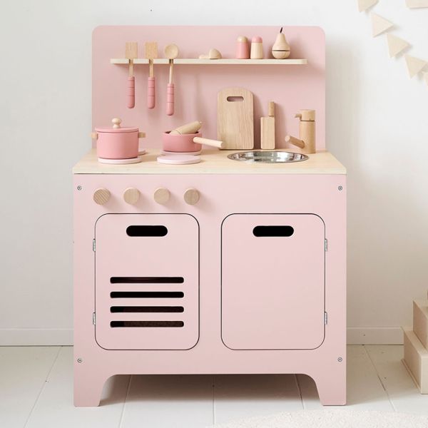  TOYKITROSE Spielküche aus Holz in rosa mit Zubehör von Petite Amelie